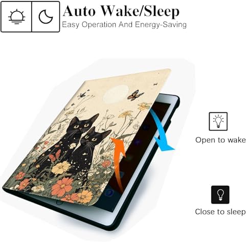 for Microsoft Surface Pro 8-13" 2021 Tablet Case,Auto Wake/Sleep,Adjustable Stand Protective Cover - Black Cat Flower Moon