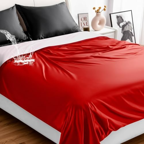 Tisancy Lightweight Waterproof Blanket Queen Size, 78" x 82" Thin Summer Bed Protector Sheet with TPU Layer, Washable Stain Resistant Mattress Cover for Bed, Sofa and Pet Use, Red
