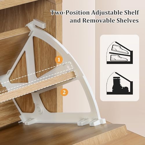 Shoe Storage Cabinet for Entryway with 2 Flip Drawers, Freestanding Narrow Wood Shoe Cabinet with Wave Panel, Hidden Shoe Organizer for Foyer, Hallway (Natural)
