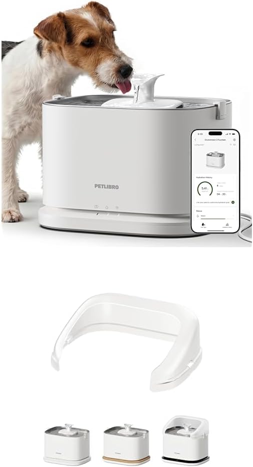Bundle of PETLIBRO Dog Water Fountain Stainless Steel Tray with PETLIBRO Splash Shield, Fountain for Dogs Inside with App Monitoring, 3L Dog Fountain Water Bowl, Automatic Water Dispenser for Dogs