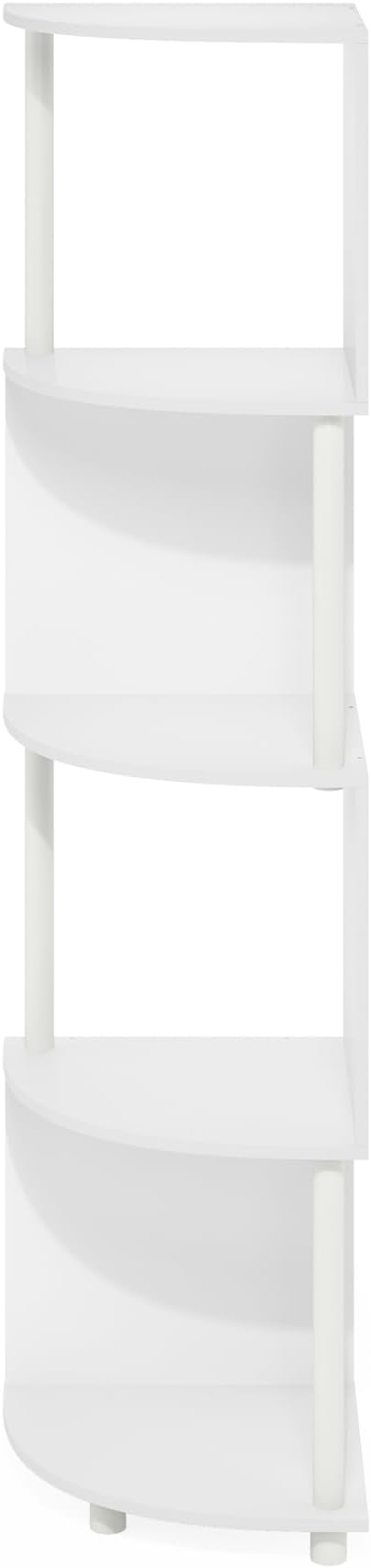 Furinno ECON Corner Shelf, 4-Tier Corner Book Shelf, Zigzag Storage Shelves, Display Rack, Bookshelf, for Organization and Storage, Living Room, Home Office, White