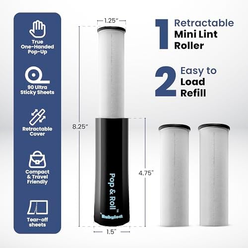 Rubyloo Mini Lint Roller Bundle Travel Size Pet Hair Remover with Retractable Cover & Beige Dog Travel Bag with Bowls Food Containers for Trips Essentials Gift Set