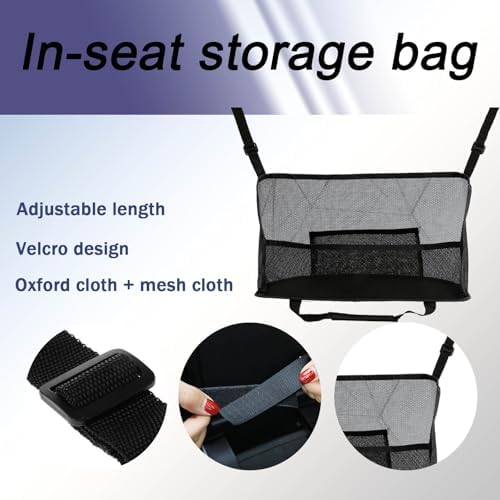 Car Net Pocket Handbag Holder, Organizer Mesh Bag Between Seats, Driver Storage Netting Pouch for Handbag Purse, Universal Accessory for Women and Men, Pet/Kids Car Barrier (Black)