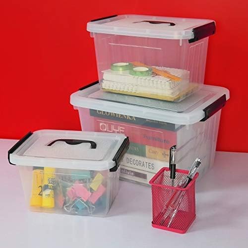 Farmoon 3 Packs Clear Lidded Storage Bin, Storage Container Box with Handle