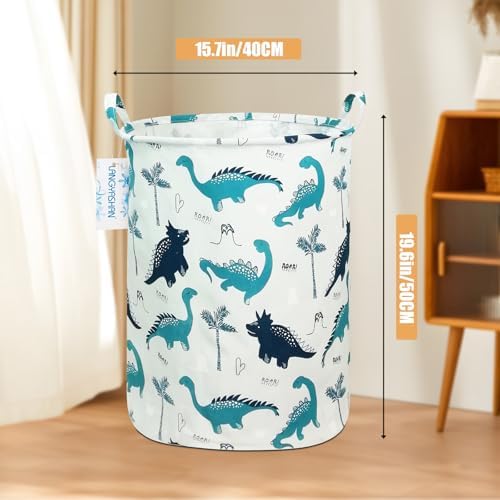Round Laundry Basket Collapsible Storage Hamper Organizer Full Dinosaur | Waterproof Canvas Foldable Baskets with sturdy Handles Multi-scene Organizer for Home Play Bedroom Gift Bin