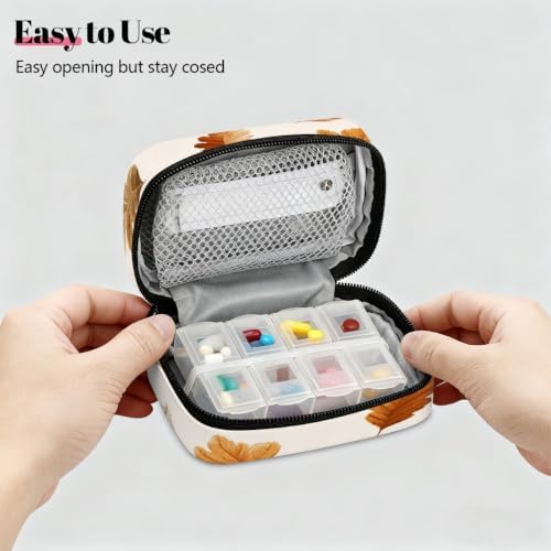 Travel Pill Organizer Autumn Leaf Pattern Small Pill Case