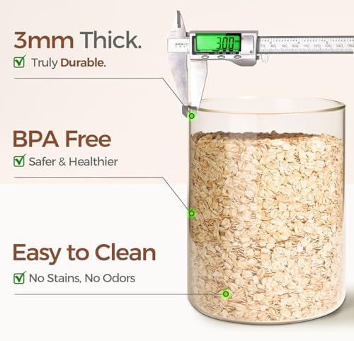 ComSaf Flour Sugar Storage Containers 4 Qt, 2 Pack Glass Flour Container | 26.6cm/10.5in Tall, Gallon Large Glass Storage Canisters, 15cm Extra Wide Mouth, Easy Clean and Scoop, 4.4lb Flour, BPA Free
