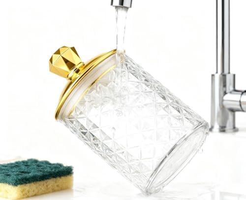 Clear Acrylic Diamond-Cut Storage Jar with Gold Lid – Airtight Decorative Container for Bathroom, Kitchen & Home Organization – Elegant Jar for Cotton Pads, Bath Salts & Snacks
