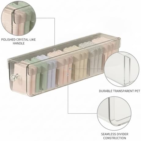 Clear PET Plastic Drawer Organizer with Dividers for Socks & Accessories, 14.6 x 3.0 x 3.6 Inches