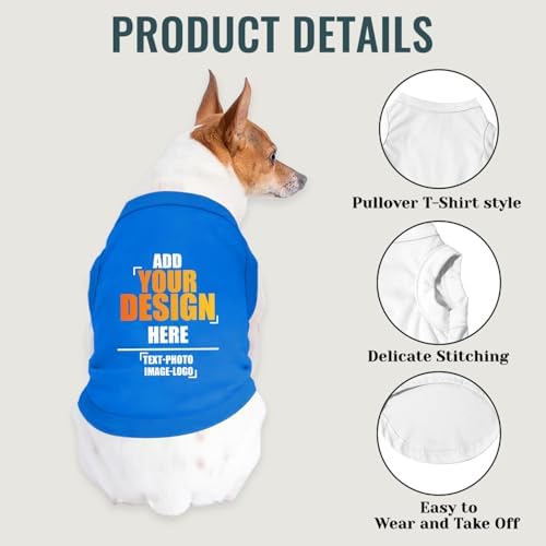 Custom Dog Shirt,Personalized Pet Vest Apparel with Name Text Photo Image,Lightweight Breathable PuppysKitten Variousize,Blue