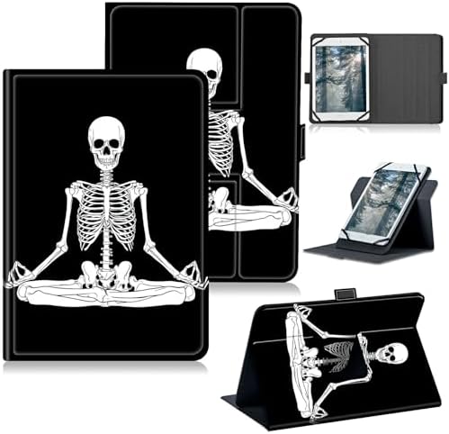 Universal Tablet Case for T-Mobile Revvl Tab 2 10.1" 2025/Revvl Tab 5G 10.36" 2023, 360 Degree Rotating Kickstand Protective Stand PU Leather Shell Cover for 9"-10.5", Sitting Skull