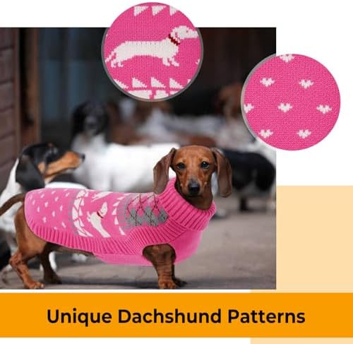 Lelepet Dachshund Sweater Turtleneck Dog Sweaters for Small Dogs (XS-XL) | Pullover Knitted Dog Coat,Cold Weather Dachshund Clothes,Fall/Winter Cozy Outfit for Wiener Dogs,Stretchy Knitwear,XL,Pink