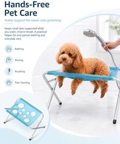 Foldable Pet Bathing Stand Portable Dog Shower Grooming Rack | With 8 Leg Openings 44 LBS Capacity Pet Grooming Hammock and Stand for Small Dogs and Cats, Bathing, Nail Trimming and Daily