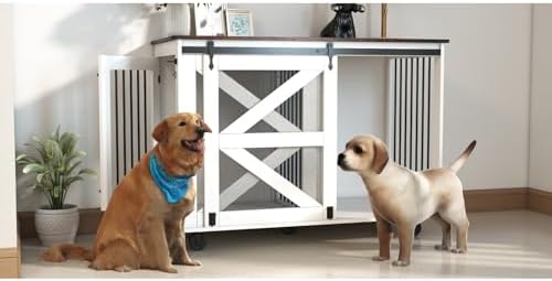47.2" Mobile Dog Crate with 5-Caster System Brown White Easy Move & Ventilation Home Decor