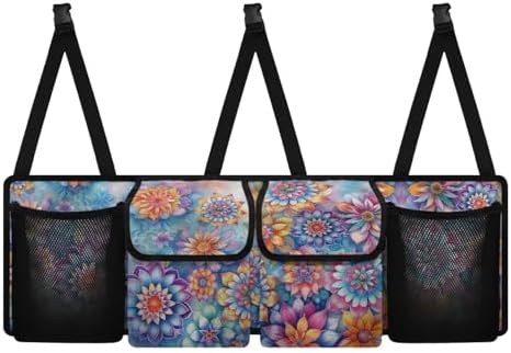 Dreaweet Boho Floral Trunk Organizer for Car Women Car Trunk Backseat Organizer Large SUV Hanging Storage Bag with 4 Pockets Foldable Car Seat Organizers and Storage for SUV Vehicle Trucks