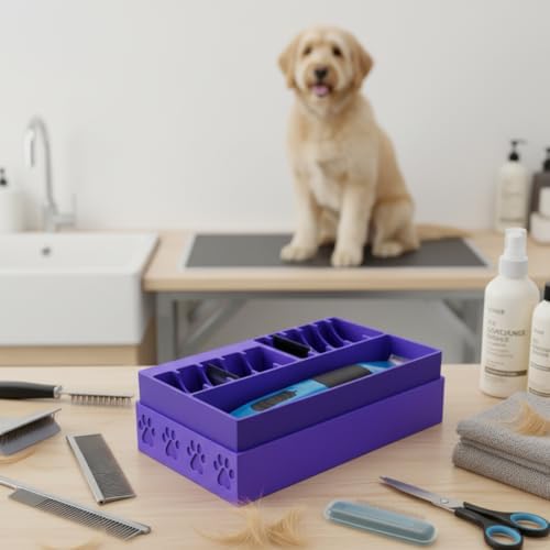Pet Clipper Blade Holder with Dustproof Lid, Organizer for 10 Blades & 1 Clipper, Professional Grooming Station for Salons and Home DIY Use