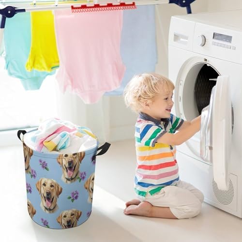 Portable Waterproof Hamper Floral Yellow Labrador Dog Pet Painting, Foldable Laundry Basket with Handles for Bedroom, Bathroom, and Clothes Storage
