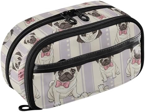 Cute Pets Pug Purple print Large Capacity Pencil Case with Zipper Water Resistant Portable Organizer Pen Bag for Office Students School