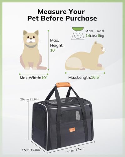 Morpilot Cat Carrier - Cat Carrier Soft for Small or Medium Cats up to 20lbs, with Sided Cushion, Secure Buckle and Foldable Bowl, Dog Carriers for Small Dogs (Dark Gray)