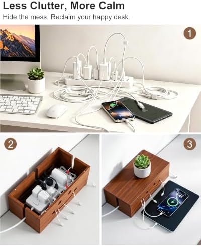 Solid Wood Cable Management Box, Cute Smile Cord Hider Box for Desk