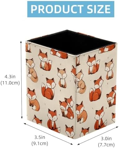 Cute Fox Pen Holder for Desk Decor, Rectangular PVC Leather Pencil Cup for Desk Pen Organizer, Makeup Brush Holder for School, Home, Office