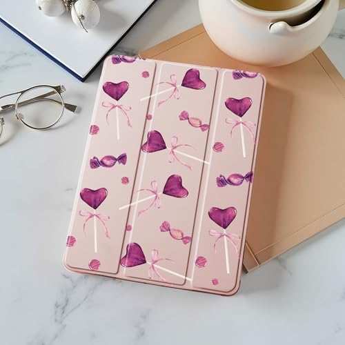 Cute Pink Lolipop Case for 11" iPad Air(2024), Clear TPU Smart Stand Back Cover with Pencil Holder, Auto Wake/Sleep Foldable Shockproof Protective Case