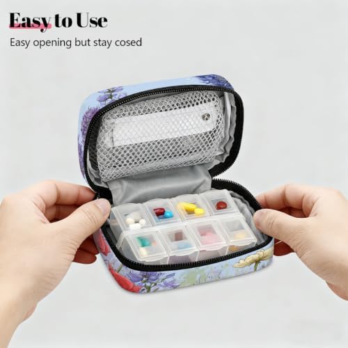 Travel Pill Organizer Bee Wildflowers Country Pattern Pill Case