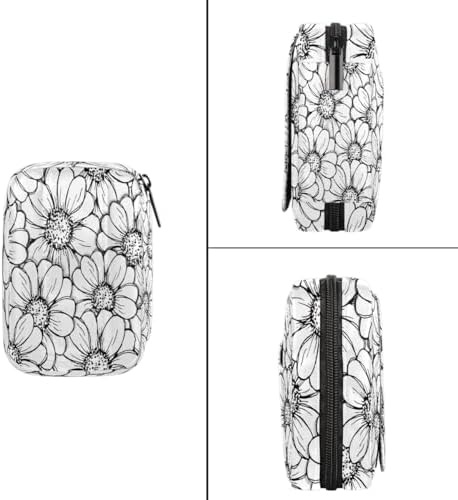 Pill Organizer Box Black and White Lines Sunflower 7-Day Weekly Medicine Pill Case Travel Pill Container Portable Pill Holder Storage Purse Bag Small Compact Size for Vitamin Supplement Birth Control