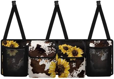 Dreaweet Sunflower Brown Cow Print Car Trunk Organizer for Sedan Collapsible Backseat Trunk Organizer Large Capacity Car Storage Bag with 4 Pocekt,Car Organizers and Storage Trunk for SUV Truck Van