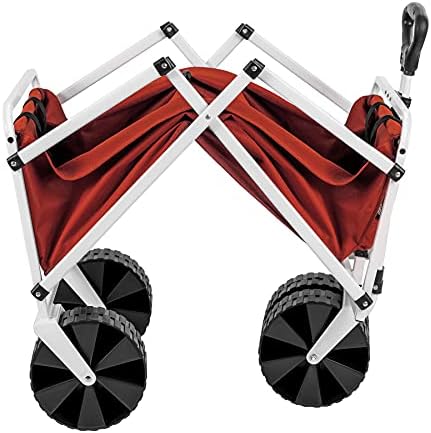 YSC Folding Beach Wagon – Collapsible Cart with Wheels – Utility Shopping Basket – Everyday Carrying Wagon – Large Outdoor Cart – Heavy-Duty Beach Utility Caddy (Red)