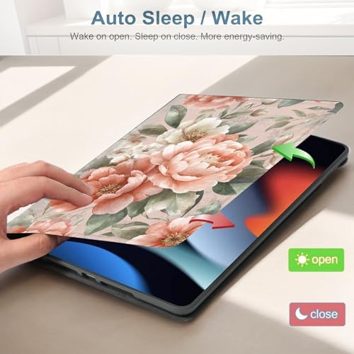 for Samsung Galaxy Tab E 9.6 Inch 2015 (SM-T560/T561/T567) Tablet Protective Cover with Adjustable Stand and Magnetic Auto Wake/Sleep,Peony Floral