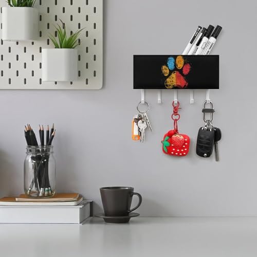 Love Pet Puppy Dog Paw Wall Mounted Key Holder Organizer with 5 Key Hooks Self Adhesive Key Hanger Rack Decor for Hallway