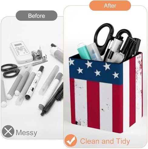 Fashion Office Pen Holder Unisex Durable Desktop Storage For Stationery & Tools Grunge USA American Flag