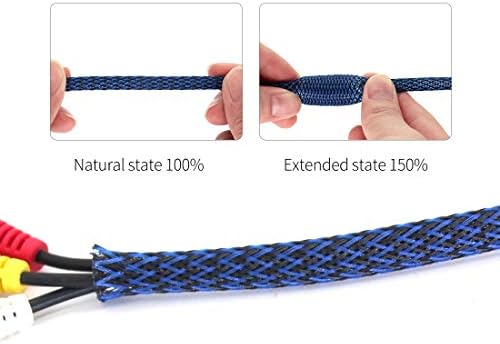 Black-Blue PET Expandable Sleeving Cord Protector Wire Loom Tubing Cable Sleeve for USB Charger Cable Power Cord Audio Video Cable Can Protect Cat Dog from Chewing Cords