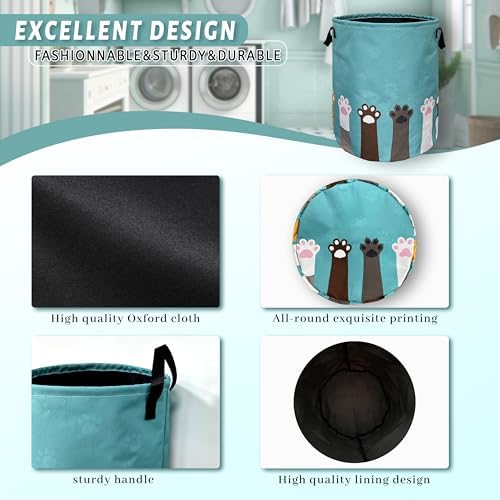 Cat Dog Paw Laundry Basket Foldable Oxford Cloth Hamper 18.9 x16.5"