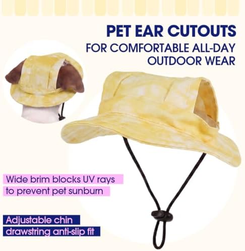 FUAMEY Dog Bucket Hat with Ear Holes Adjustable Sun Hats for Dogs Cats