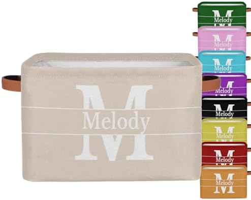 Custom Name Storage Bin, Beige with White Initial Letter Print