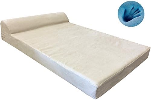 Dogbed4less Premium HeadRest Pillow Orthopedic Cool Memory Foam Dog Bed for Large Dogs, Waterproof Lining with Washable Suede Khaki Cover, XXL 55X37X4