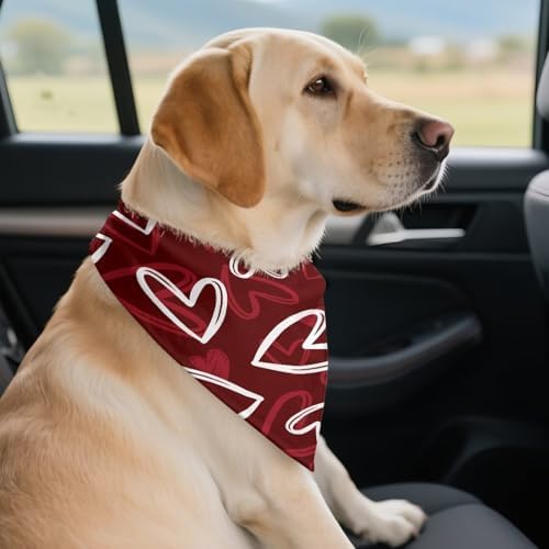 Howilath Valentine's Dog Bandana, Heart Pattern Pet Kerchief for Small Medium Large Dogs