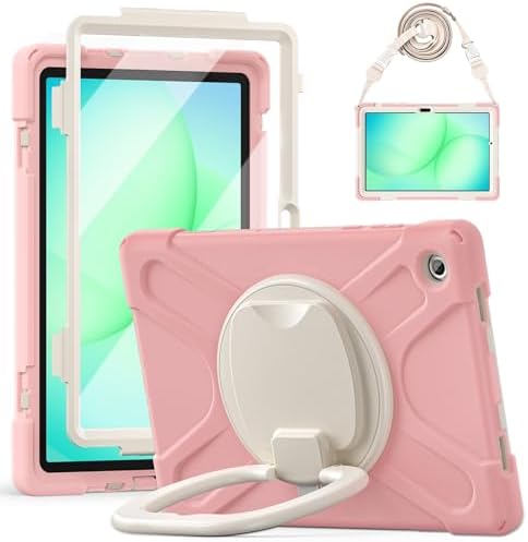 Rugged Protective Case Compatible with Samsung Galaxy Tab A11 Plus/A11 + 11" 2023 SM-X230, Military-Grade Shockproof Cover with 360° Rotating Stand & Built-in Screen Protector (Pink)