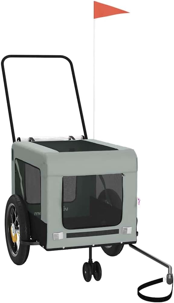 Pet Bike Trailer for Small Dogs, Foldable Bicycle Cargo Trailer with Iron Frame and Oxford Fabric, Includes Mesh Windows, Reflectors and Flag for Safety