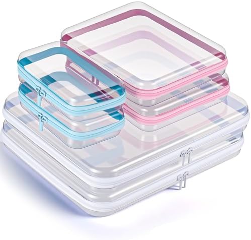 6Pcs Clear Hard Shell Zipper Case Set Travel Organizer, Hard Plastic Zipper Pouches Multi-Purpose Storage for Makeup, Toiletry, Office Supplies & Kids Toys