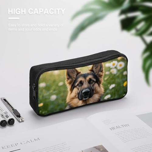 Cute Pet German Shepherd Dog Pencil Case Large Capacity Pencil Pouch | Portable Pencil Bag Zipper Pouch Small Makeup Bag for Women, Durable Aesthetic Pencil Cases for Office Supplies Organizer