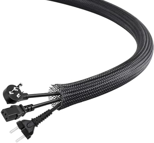 25Ft-1.5inch PET Expandable Braided Wire Sleeving,Wire Loom Cable Sleeve for TV,Computer,Home Theater,Automotive,Home Industrial,Electrical Wires,Chemical,Protect Cat from Chewing Cords,Black