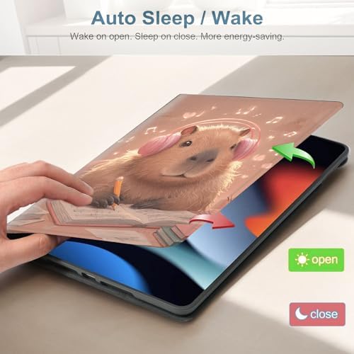 for Samsung Galaxy Tab S8/S7 2022/2020 11 Inch (SM-X700/X706/T870/T875/T878) Tablet Protective Cover with Adjustable Stand and Magnetic Auto Wake/Sleep,Capybara Headphone