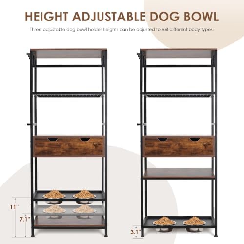 Ergonomic Raised Dog Feeding Station with Adjustable Height Bowls and Built-in Storage Shelves for Medium to Large Breeds