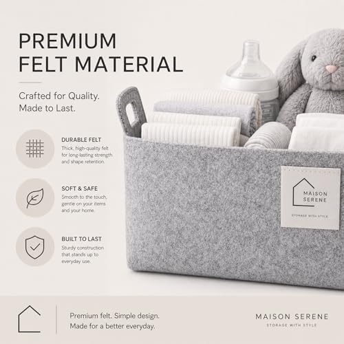 Blue Felt Storage Basket with Handles, Foldable Fabric Bin Organizer | Collapsible Decorative Basket for Shelves, Closets, Toys & Nursery – Versatile Fabric Bin for Home, Bedroom and Playroom