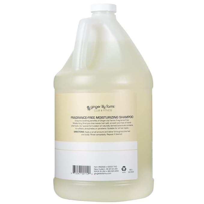 Ginger Lily Farms Club & Fitness Moisturizing Shampoo for All Hair Types, 100% Vegan & Cruelty-Free, Fragrance Free, 1 Gallon (Pack of 4)