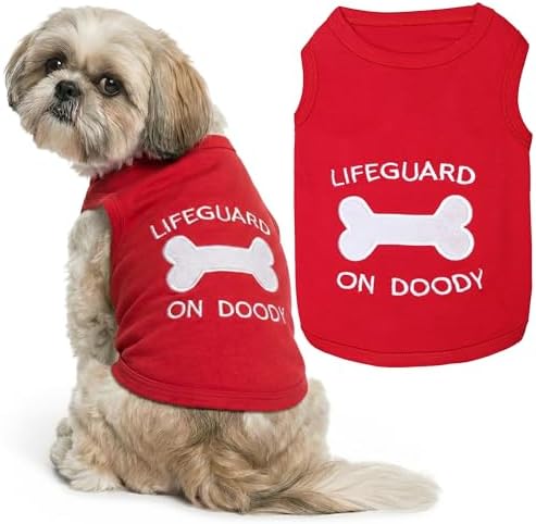 Parisian Pet Dog Shirt – 100% Cotton Shirts for Medium Dogs – Sleeveless Red Lifeguard Puppy Vest – Lightweight and Breathable Pet Apparel – Pullover Summer Dog Clothes - Stretchy T Shirts for Dogs