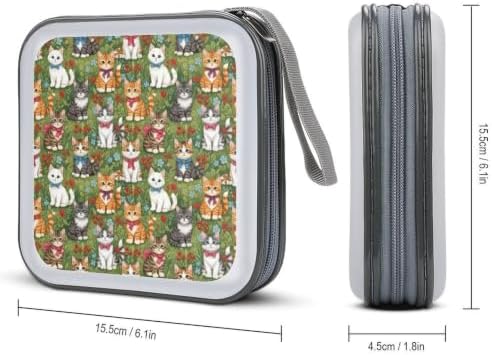 CD Cases 40 Capacity Flower Garden Cats Hard Shell Case DVD Holder Wallet | Disc Organizer Storage Binder, Kittens Flower Garden Cats Portable Zipper and Strap, for Home Car Travel